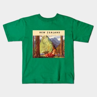 Vintage Travel Poster from New Zealand Kids T-Shirt